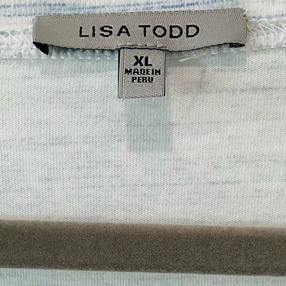 Lisa Todd Womens V Neck Top Blouse White Blue XL 100% Cotton 🩵 - Picture 4 of 5